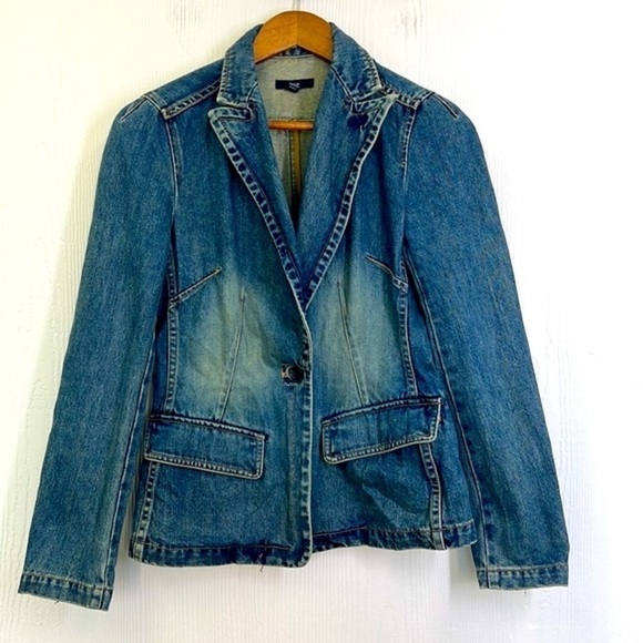 GAP - Denim Jean Cotton One Button Closure Long Sleeve Blazer Jacket Size Small - Picture 7 of 13
